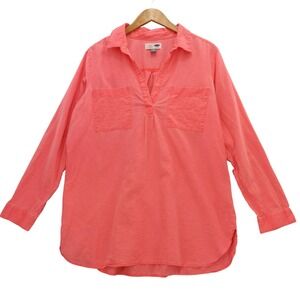 Old Navy Womens Tunic‎ Shirt XL Linen Cotton Coral Pink Long Sleeve